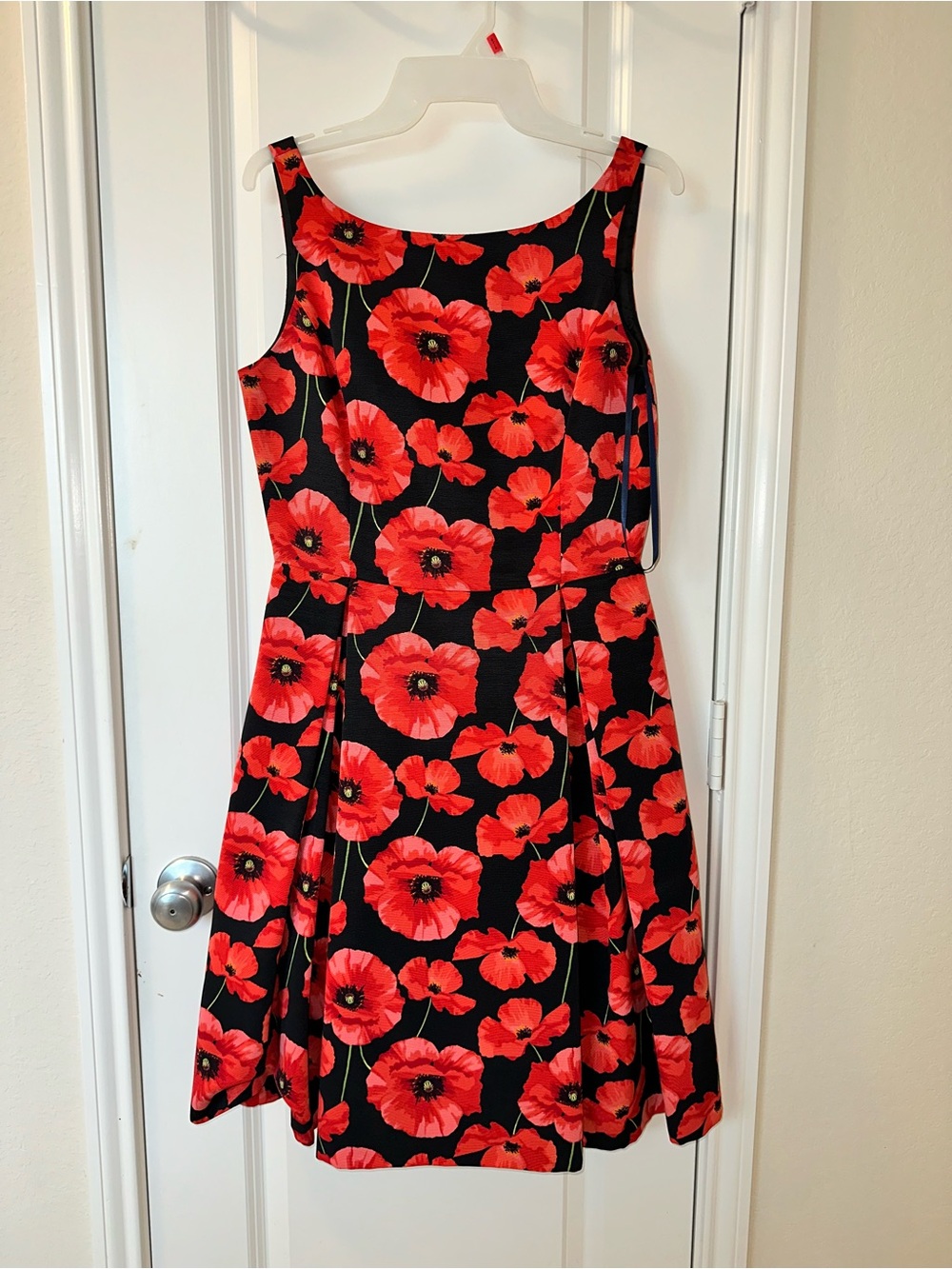 Tommy Hilfiger Black Dress with Red Poppy Print Midi